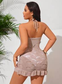 SHEIN Swim Curve Plus Size Women Solid Color Cami Backless Strap Sexy Vacation Dress/Cover Up Dress/Swimwear For Summer