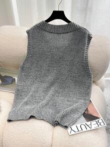 EMERY ROSE Plus Size Sequin V-Neck Sweter Bez Rękawów Kamizelka, Swobodny Codzienny Ubiór, Jesień/Zima