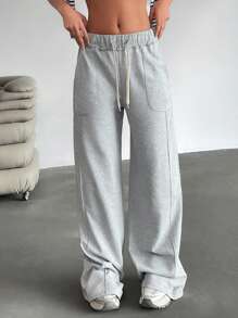 EURMUSE 女士口袋抽绳和缝线细节宽松运动裤