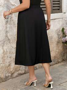 SHEIN LUNE Fustă minimalistă la modă, cu model floral, mărime plus, pentru femei, vacanță, concert, design nou, rave, festival, simplu și la modă, Paște, simplu și la modă