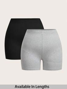 SHEIN Tall CURVE 加大码女款 2 件套休闲针织紧身女式短款打底裤，春夏季