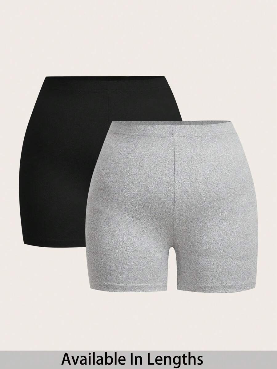 SHEIN Tall CURVE 加大码女款 2 件套休闲针织紧身女式短款打底裤，春夏季