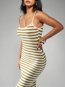 MISSGUIDED 条纹Bodycon Maxi连衣裙背心风格夏季太阳裙海滩度假服无袖罗纹针织立柱连衣裙 - 彩色 - 查看 6