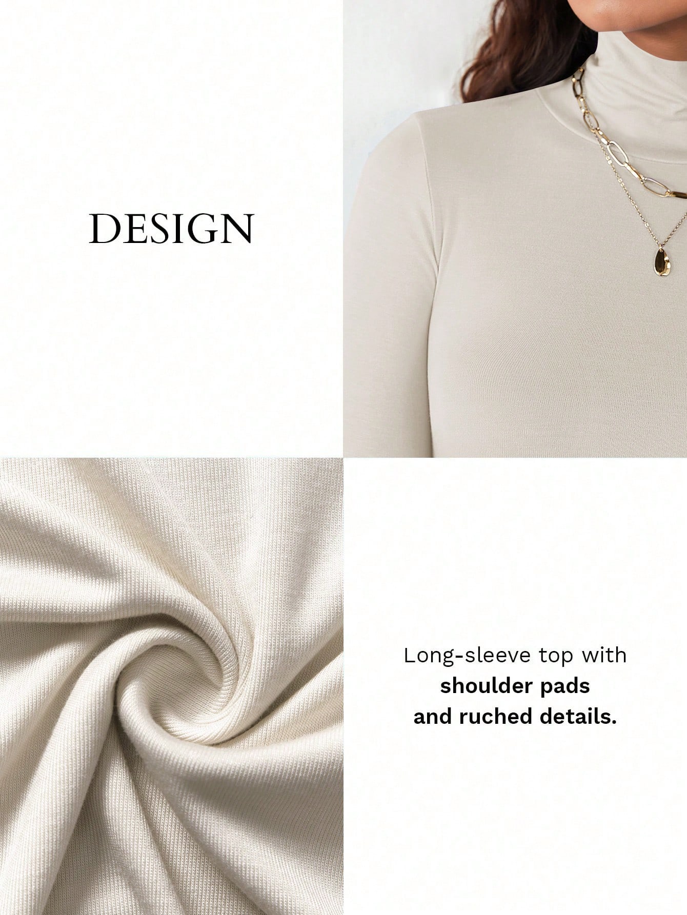 RueChic بلوزة ذات لون أساسي قابلة للسحب ، بياقة عا...