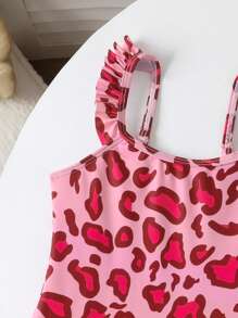 Young Girl Leopard Print Monokini Swimsuit - Hot Pink - View 4