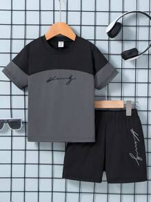 Genkimix Kids 2pcs/Set Young Boys Street Style Round Neck Short Sleeve T-Shirt + Shorts, Summer Getaway, Holiday, Travel, Relax, Sunbathing Summer Holiday - Multicolor - View 6