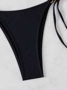 Swim Basics Bottom de traje de baño de mujer de verano tejido con abertura lateral, en color negro