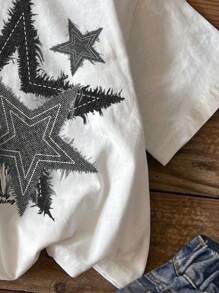 SHEIN Leap Crew Tween Girls' Casual Minimalist Short Sleeve Crew Neck T-Shirt, Summer