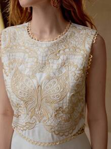 MOTF PREMIUM CONTRAST LACE ZIPPER DRESS - Beige - View 3