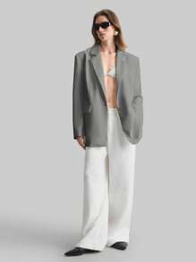 Ontre Women White Wide Strap Oversized Long Sleeve Single-Button Blazer Jacket, Casual Loose Fit, Elegant Style For Daily, Party, Date, Valentine's Day, Spring