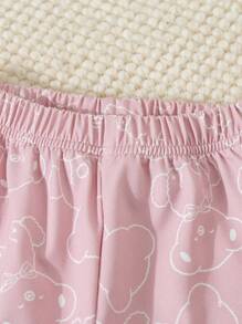 2pcs Young Girls Flame Retardant Cute Bear Print Casual Short Sleeve Top & Pants Pajama Set - Pink - View 7