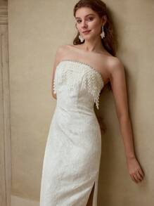 MOTF PREMIUM Vestido sin tirantes con diseño de borlas de strass - Albaricoque - Ver 1