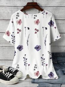 INAWLY 女士休闲全花卉印花无袖短袖 T 恤，夏季