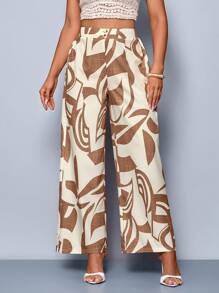 SOLERSUN Women's Casual Loose Printed Wide Leg Full Length Pants For Spring Summer Daily Wear And Vacation (Random Floral Print)