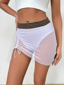 SHEIN Swim Beach Summer Outfits For Women White Mesh Sheer Beach Sarong Skirt - White - View 1