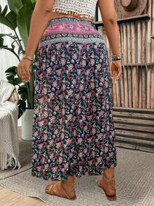 SHEIN Clasi Plus Size Women Cinched Waist Patterned 3/4 Pants - Multicolor - View 2