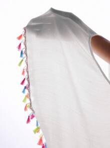 Swim Vcay Váy Kaftan chắp vá tua rua cổ chữ V tay Dolman cho nữ ngày lễ - Màu be - Xem 4