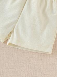 SHEIN 2 件套幼儿男童杏色短袖休闲衬衫和短裤套装，夏季 - 杏色 - 查看 4