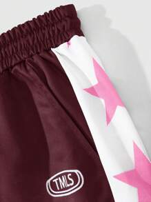 Manfinity Streetrush Pantalón de chándal informal con estampado de estrella y cordón delantero marca Manfinity Streetrush, diseño minimalista para uso diario, pantalón de chándal con elemento de estrella para hombres, regalo para novio