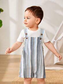 Cozy Pixies Baby Boy Colorful Stripe Suspender Jumpsuit Shorts, Casual Versatile - Multicolor - View 3