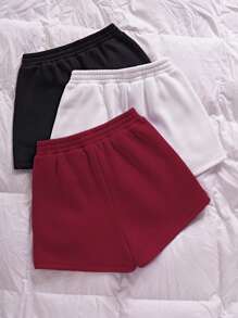 Lunelith SHEIN Lunessa 3-Piece Set Casual Loose Solid Color Shorts, For Gyms