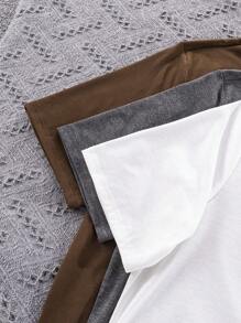 SHEIN 3pcs/Set Teen Boy Casual Short Sleeve T-Shirt, Street Punk Rock School Style For Outings, Parties, Music Festivals, Suitable For Spring/Summer, Dark Grey, White, Coffee - Multicolor - View 5