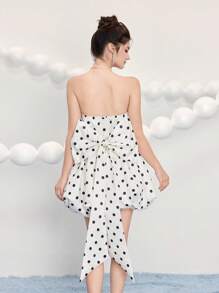 Poshira Women Woven Polka Dot Short Bustier Party Dress, Luxury Evening Short Dress, Music Festival Spring/Summer, Wedding Guest Dress, Prom Dress - Apricot - View 2