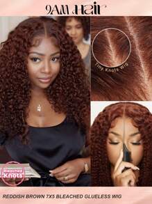 Peluca de cabello humano 100% con cierre sin pegamento de 7x5 pulgadas, de color predecolorado y precortado, con encaje derretible en un tono rico castaño cobrizo, de la marca 9AM HAIR - S33 - Ver 2