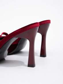 CUCCOO CHICEST New Fashion Versatile Crystal Bow Decor Peep Toe Heel Sandals - Burgundy - View 5