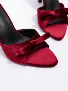 CUCCOO CHICEST New Fashion Versatile Crystal Bow Decor Peep Toe Heel Sandals - Burgundy - View 4