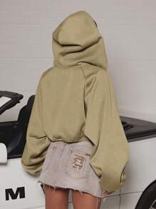 SUMWON WOMEN Sudadera con capucha y cordón corta y holgada, de mezcla de algodón con aspecto lavado, para otoño e invierno, prenda de vestir informal, deportiva y casual