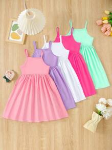 Bộ 5 chiếc váy liền thân màu trơn cho bé gái, thích hợp để mặc nhiều lớp, mặc trang phục và mặc ở nhà - Nhiều màu - Xem 2