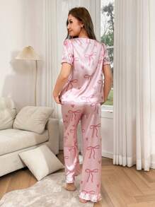 Dream Adore Conjunto de pijama de mujer con parches de encaje en forma de moño, dulce y encantador