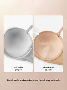 LUVLETTE Plus Woman 内衣裸色透气无肩带隐形无缝聚拢钢圈 T 恤内衣外穿基本款半罩杯文胸 - 杏色 - 查看 2