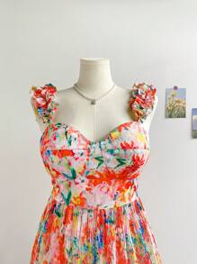 Soleia Robe d'été à imprimé floral plissée avec fronces à la taille pour femmes en grandes tailles, pour le printemps
