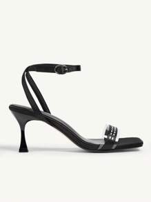 CUCCOO CHICEST 女士夏季新款水晶装饰宽带踝带方头细高跟凉鞋，优雅浪漫性感黑色透明PVC派对高跟鞋，完美适用于约会、派对、晚宴。 - 黑色 - 查看 8