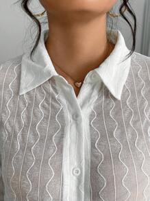 INAWLY Chemise décontractée sexy pour club, à manches longues, boutonnée, en tissu semi-transparent, de couleur unie, tailles plus pour femmes - Blanc - Voir 5