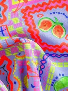 SHEIN Swim Women Spring Break Random Print Triangle Wireless Halter Top And High Cut Swim Bottoms Cute Beach Holiday Bikini Set, Summer Bathing Suit - Multicolor - View 5