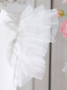 SHEIN Elladie kids Young Girl Easter Ruffle Hem Short Sleeve T-Shirt, Suitable For Casual Outings And Vacation, Summer - White - View 6