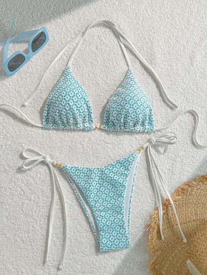 Swim Mod Conjunto de bikini sexy de mujer con parte superior de atar al cuello y enfrente, ropa de baño de playa de verano