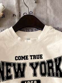 SHEIN Leap Crew Tween Girls' Casual Minimalist Round Neck Short Sleeve T-Shirt, Suitable For Spring & Summer