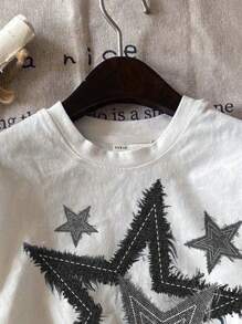 SHEIN Leap Crew Tween Girls' Casual Minimalist Short Sleeve Crew Neck T-Shirt, Summer