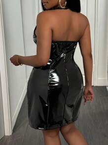 Slaydiva Plus Size Women Street Style Mini Pleated Leather Skirt - Black - View 2