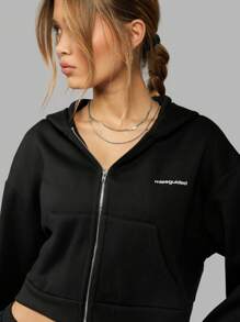 MISSGUIDED Oversized Cropped Hooded Zip Through Sweatshirt - Black - View 5