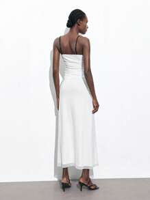 Maija 2025 年夏季新款女士优雅透明连衣裙，适合海滩、音乐节、母亲节、派对、海滩度假、办公室通勤、简约百搭、单色拼接设计无袖露背连衣裙 - 黑與白 - 查看 4