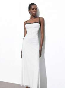 Maija 2025 年夏季新款女士优雅透明连衣裙，适合海滩、音乐节、母亲节、派对、海滩度假、办公室通勤、简约百搭、单色拼接设计无袖露背连衣裙 - 黑與白 - 查看 5