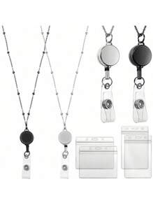 1 Bộ Dây đeo huy hiệu nữ, Dây chuyền huy hiệu có cuộn huy hiệu có thể thu vào, Bao gồm 2 ngăn đựng thẻ ID, Dành cho bé gái, Y tá, Nhân viên văn phòng Trở lại trường học - Nhiều màu - Xem 9