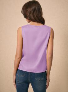 Poéselle Scallop Trim Solid Sleeveless Blouse,Sleeveless Tops - Lilac Purple - View 4
