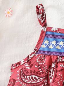 Vestito da bambina/neonata senza maniche 2025, nuovo vestito estivo rosso con stampa floreale retrò per vacanze