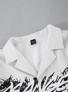 Manfinity Hypemode Men's Letter Print Lapel Neck Single Breasted Casual Short Sleeve Shirt - Multicolor - View 3